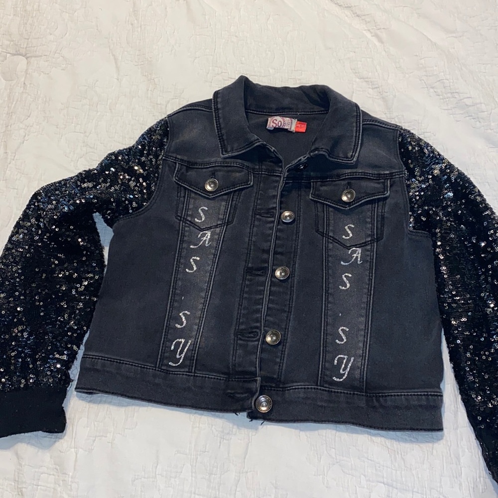 Faded black jean jacket size 10 girls